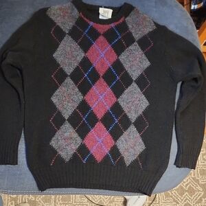 Vintage Shetland Wool Argyle Black Ireland Mens Sweater sz L